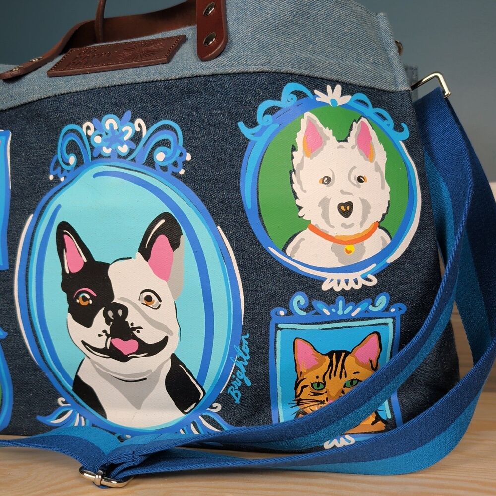 Brighton Artful At Heart Fur Family East West Denim Denim Tote Cats Dogs - Picture 3 of 12
